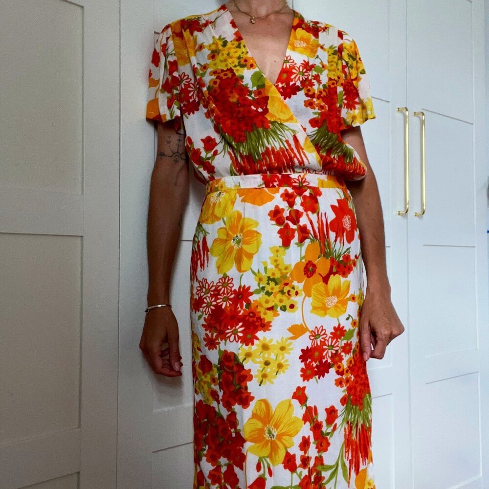 Floral Vintage Blouse and Skirt Set